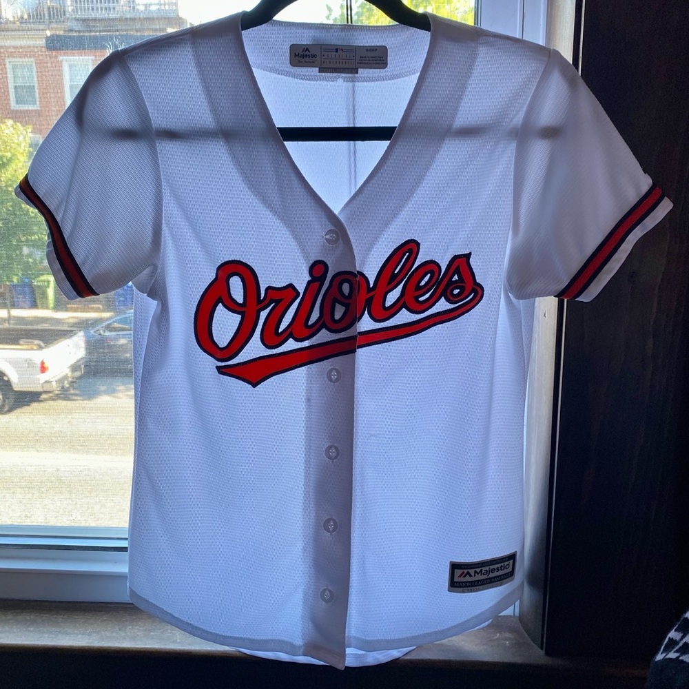 Women’s Baltimore Orioles Majestic White Jersey, Size S